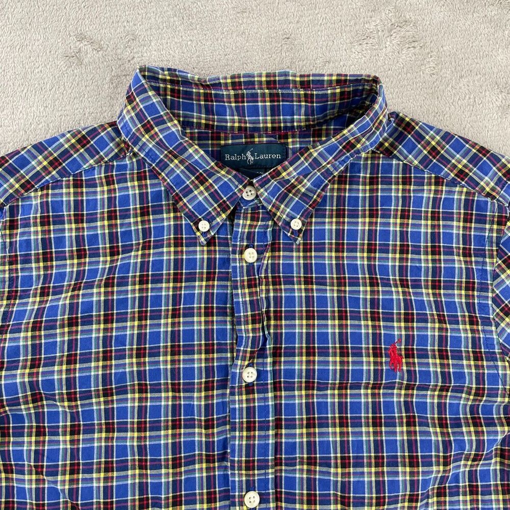 Polo Ralph Lauren Shirt Kids XL (18-20) Blue‎ Plaid Long Sleeve Red Pony Preppy